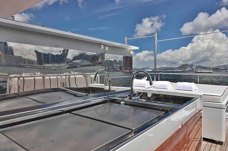a boat docked at a pier aboard FORWIN Yacht for Sale