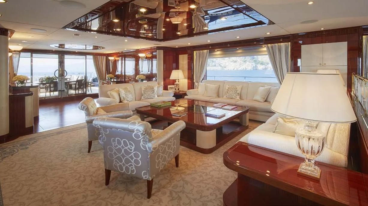 a living room with a large window aboard FORWIN Yacht for Sale
