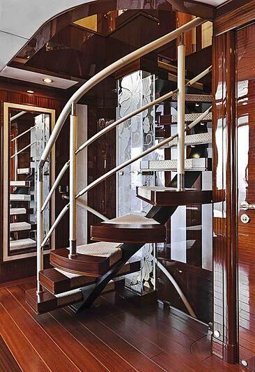 a staircase with a wood frame aboard FORWIN Yacht for Sale