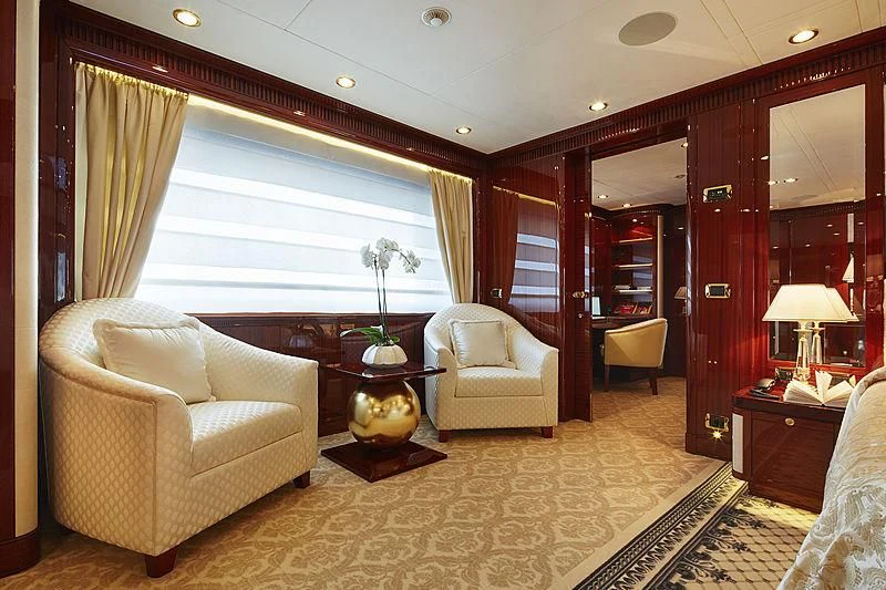 a living room with a piano and a piano aboard FORWIN Yacht for Sale