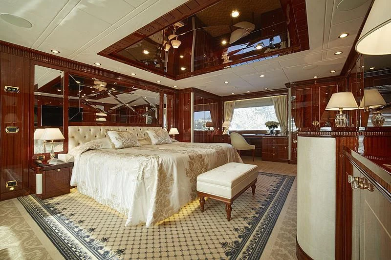 a large bedroom with a large bed aboard FORWIN Yacht for Sale