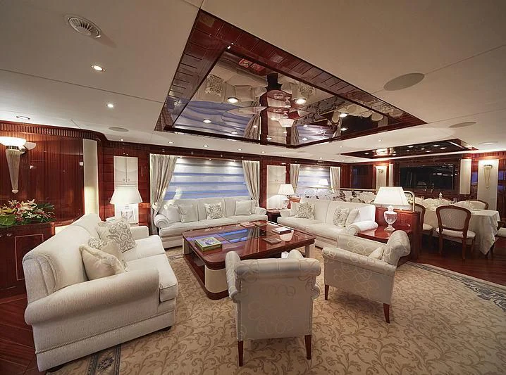 a living room with a large window aboard FORWIN Yacht for Sale