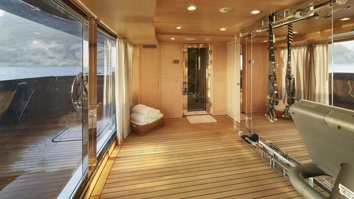 a room with a bed and a bathtub aboard FORWIN Yacht for Sale