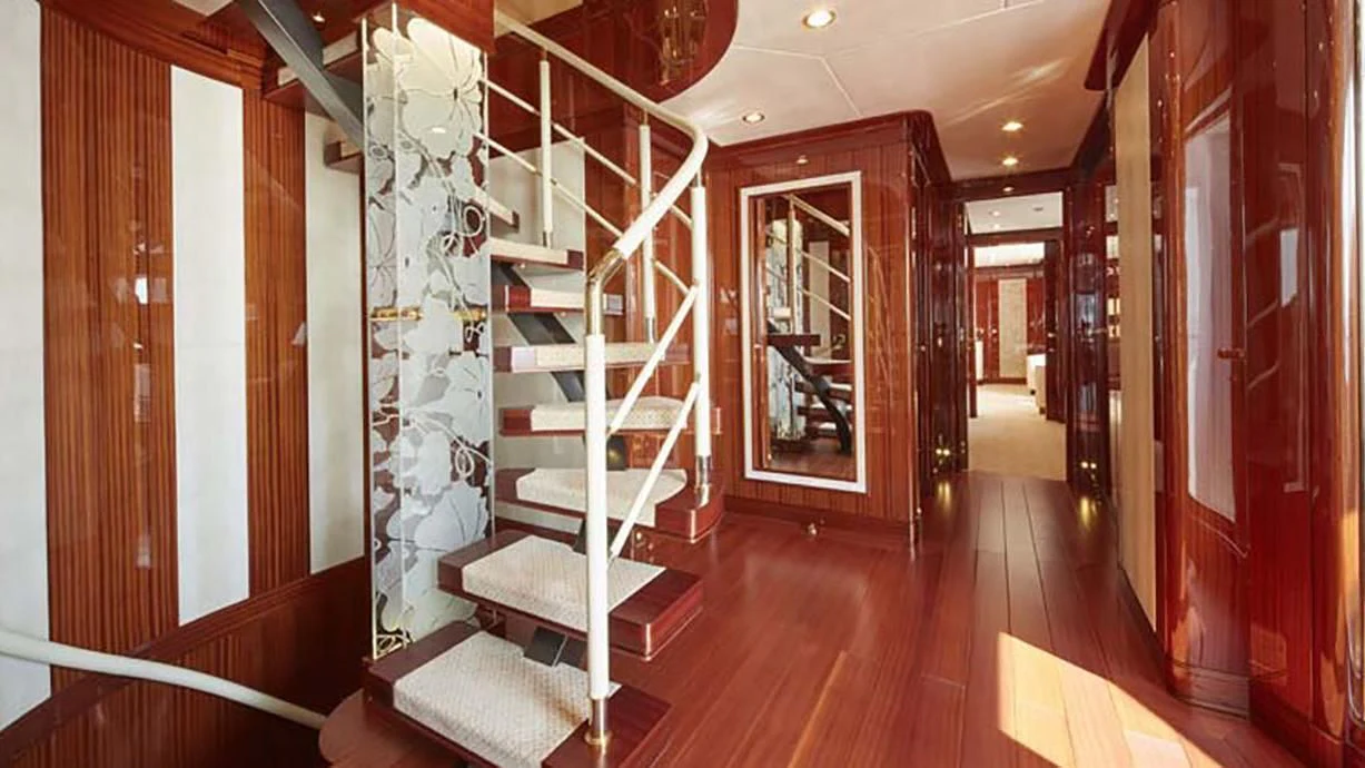 a staircase in a building aboard FORWIN Yacht for Sale