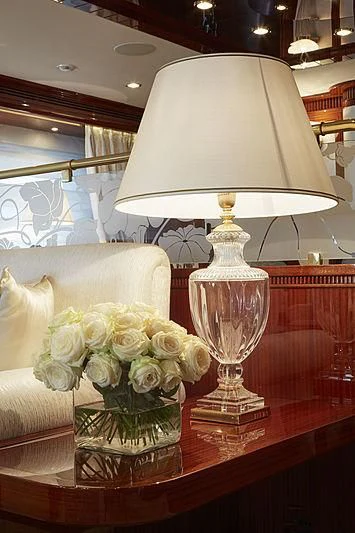 a lamp on a table aboard FORWIN Yacht for Sale