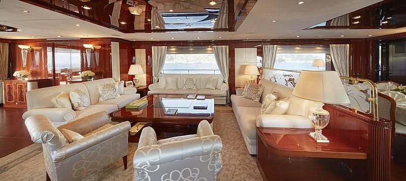 a living room with a large window aboard FORWIN Yacht for Sale