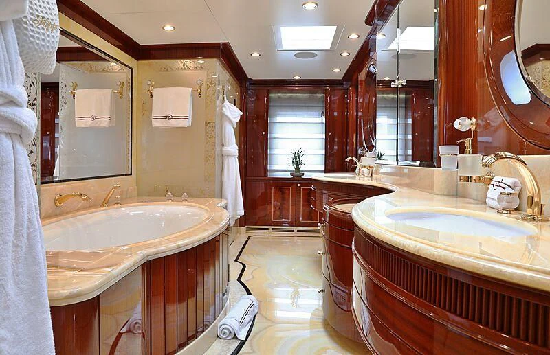 a bathroom with a large bathtub aboard FORWIN Yacht for Sale