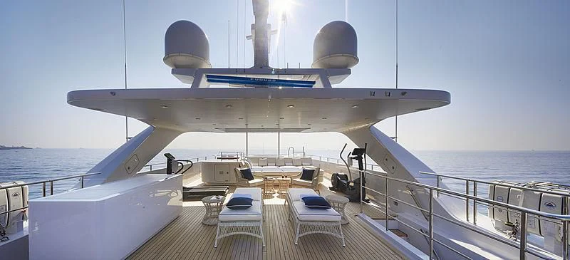 a large grey ship on a deck aboard FORWIN Yacht for Sale
