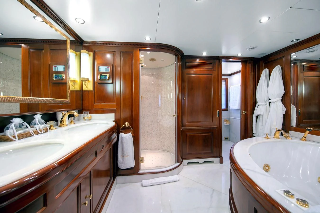 a bathroom with a large shower unit aboard NEW STAR Yacht for Charter