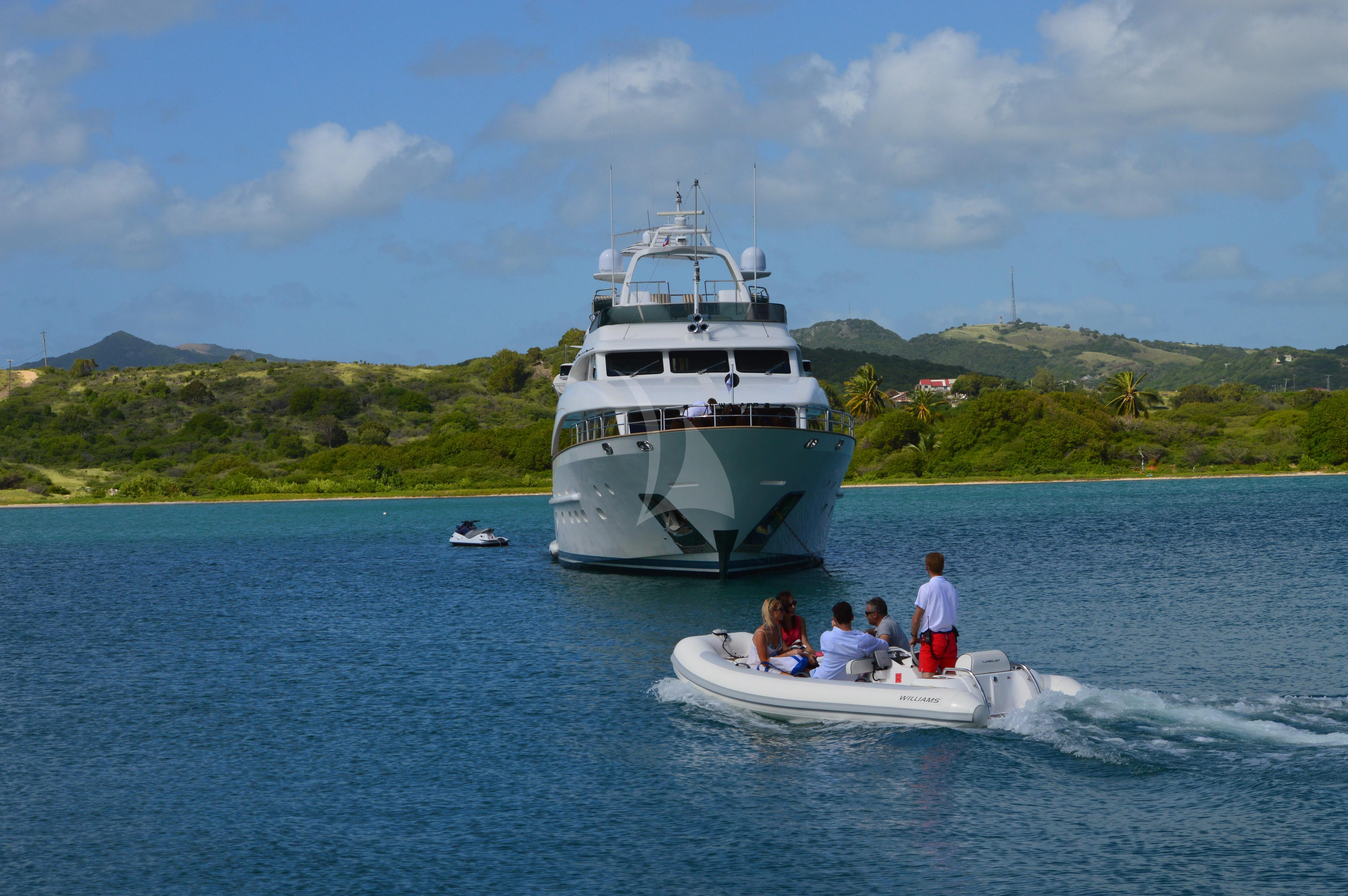 a boat sailing on the water aboard NEW STAR Yacht for Charter
