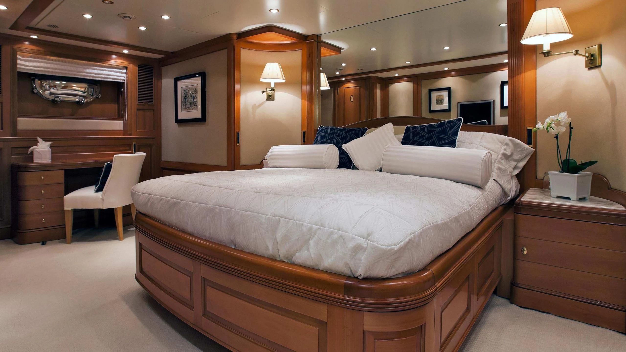a bed in a hotel room aboard NEW STAR Yacht for Charter