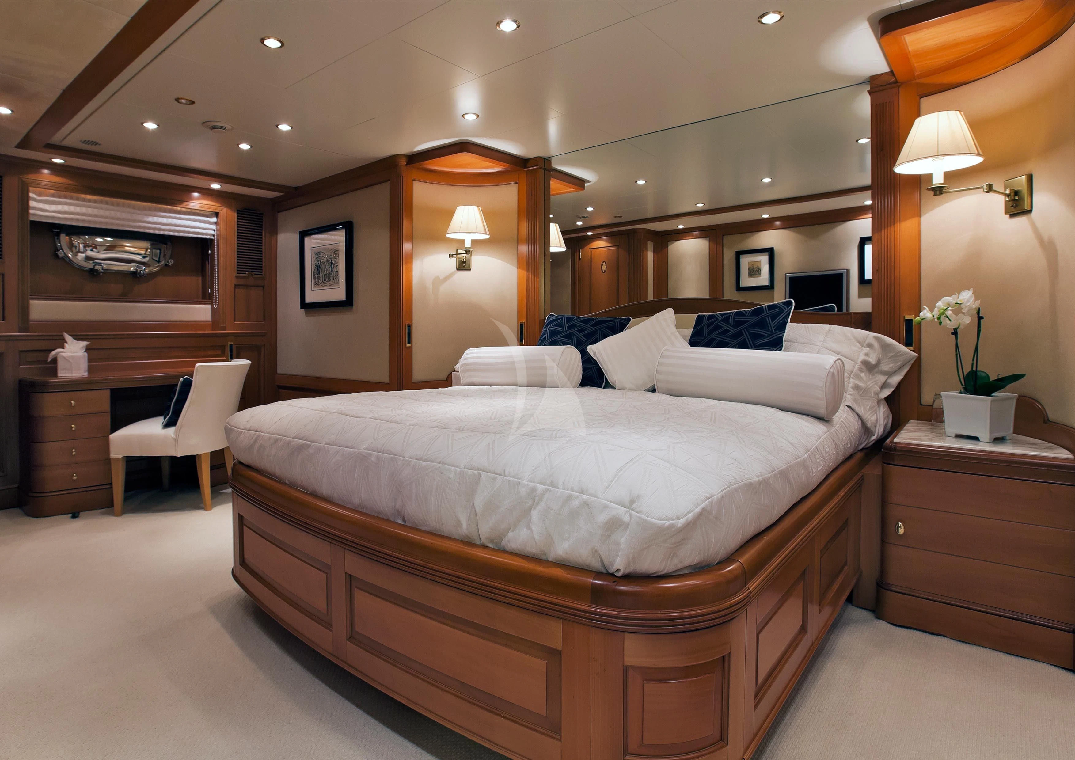 a bed in a hotel room aboard NEW STAR Yacht for Charter