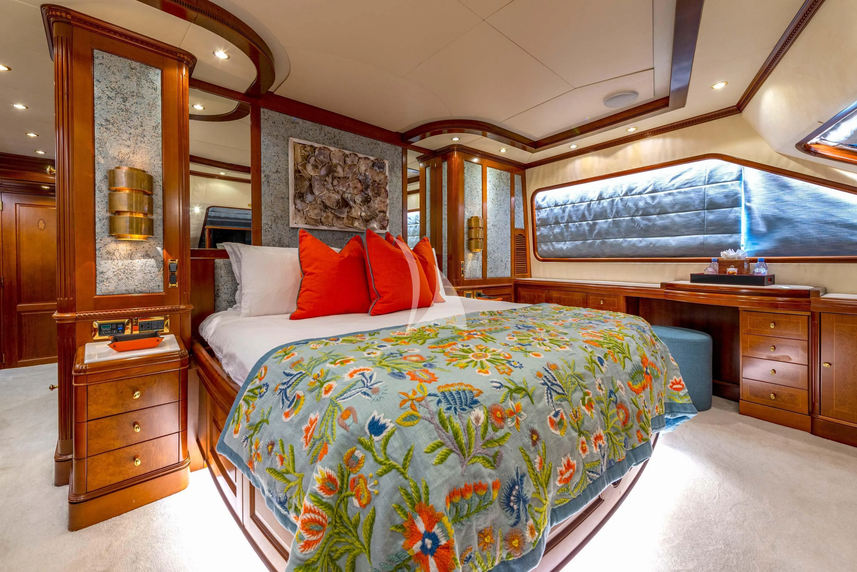 a bed in a room aboard NEW STAR Yacht for Charter