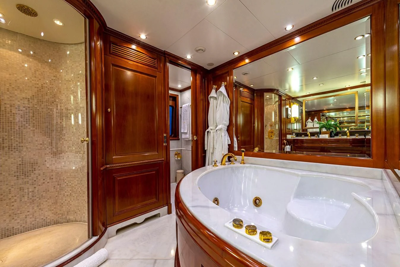 a bathroom with a large bathtub aboard NEW STAR Yacht for Charter