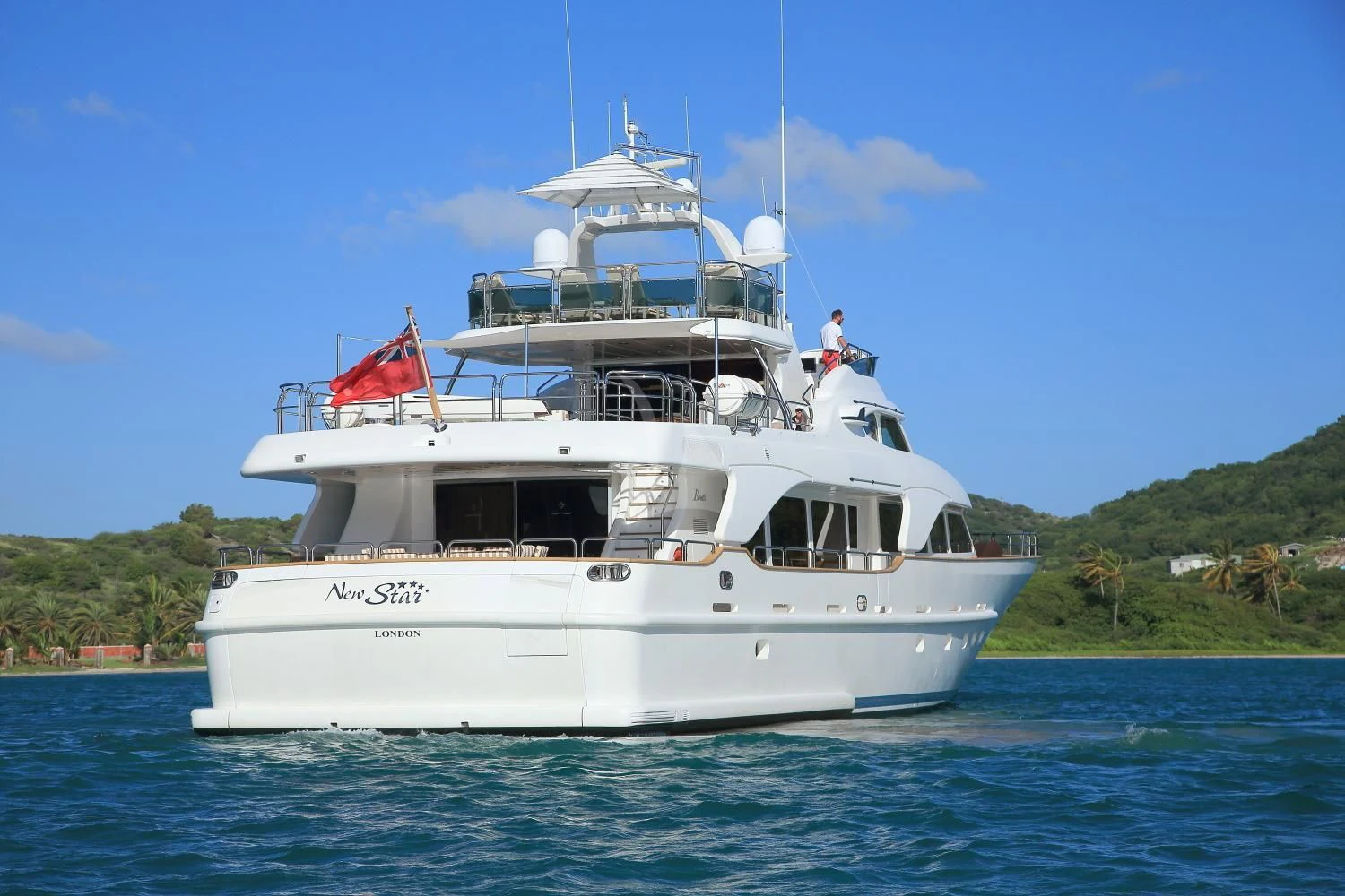 a boat in the water aboard NEW STAR Yacht for Charter