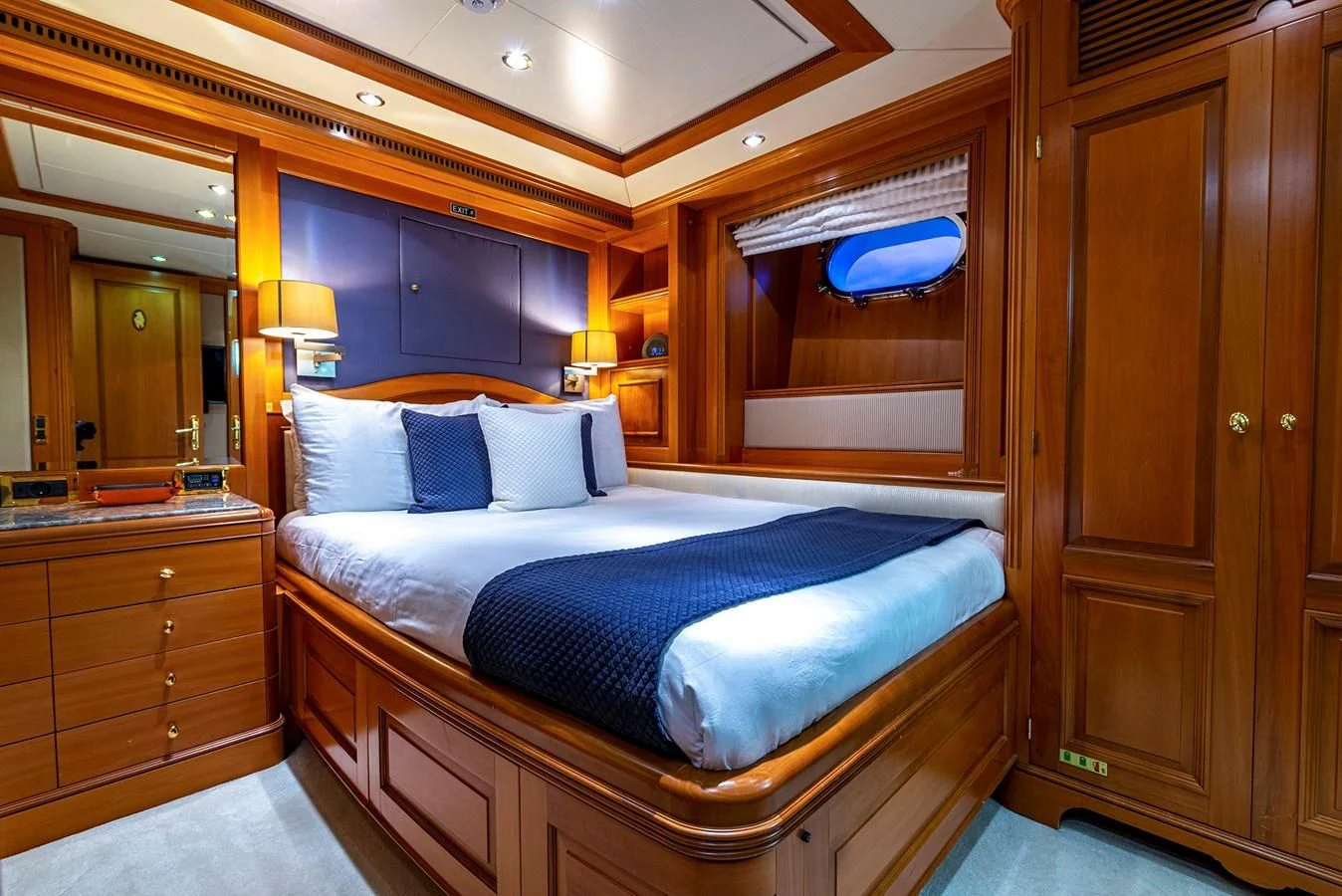 a bed in a room aboard NEW STAR Yacht for Charter