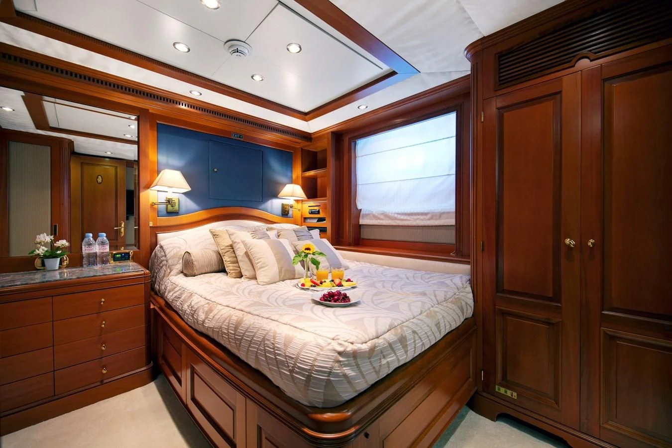 a bed in a room aboard NEW STAR Yacht for Charter