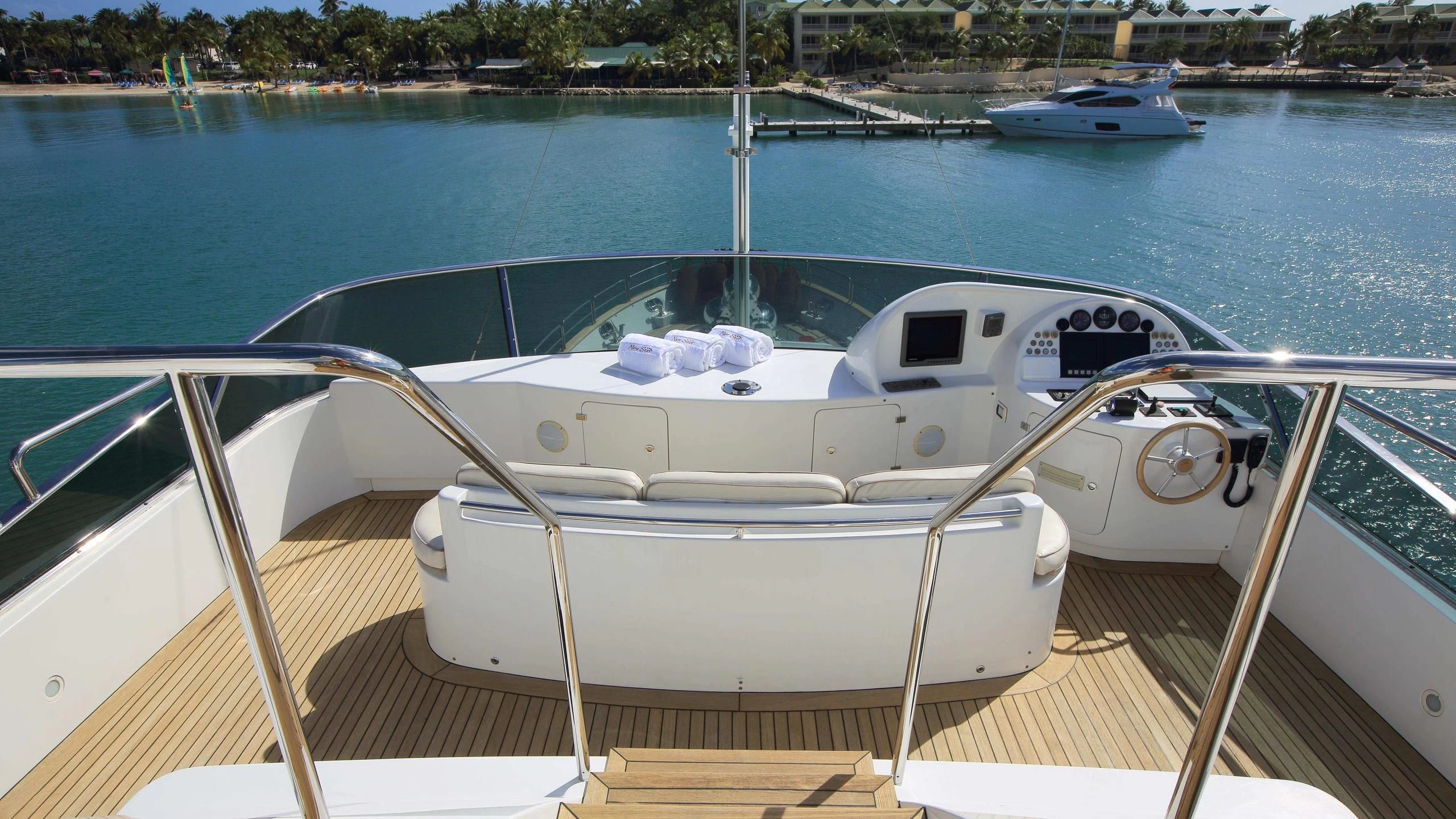 a boat on the water aboard NEW STAR Yacht for Charter