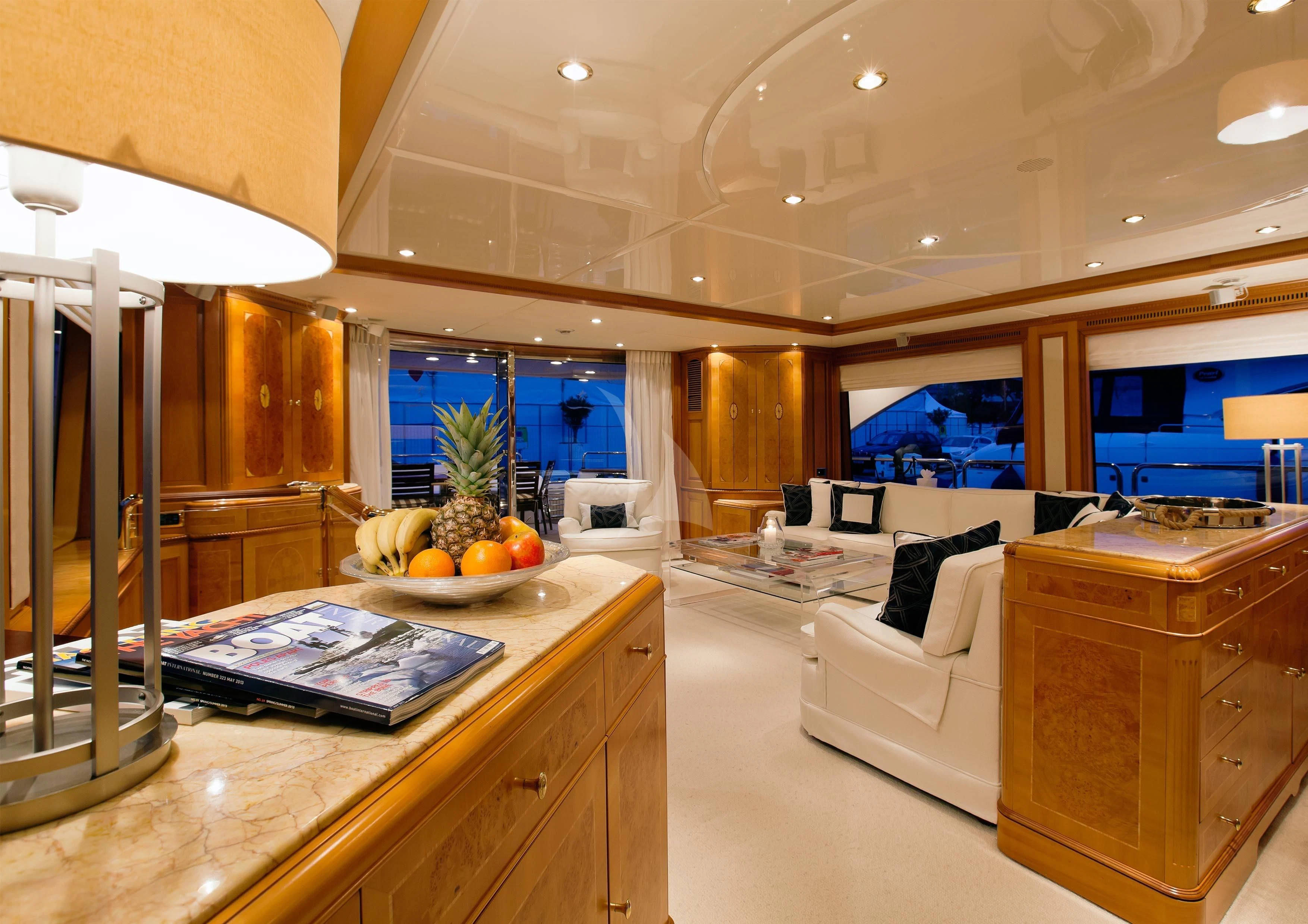 a modern looking bedroom with a large open window aboard NEW STAR Yacht for Charter