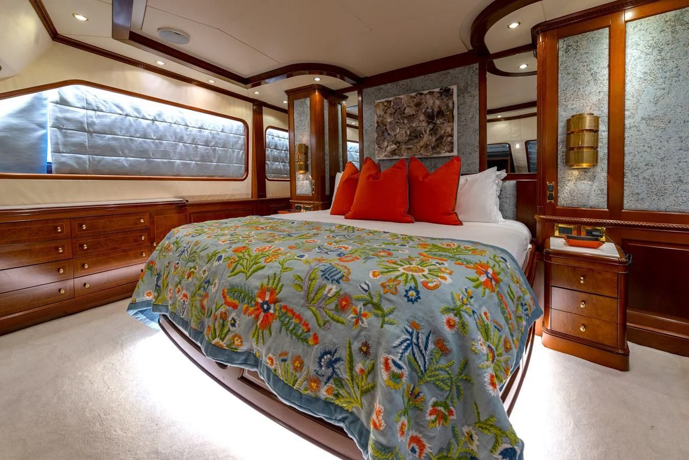 a bed in a room aboard NEW STAR Yacht for Charter