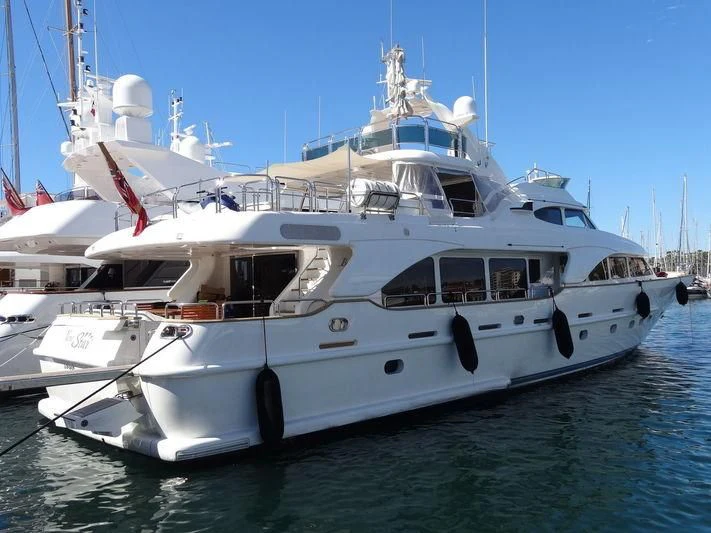 a large white boat in the water aboard NEW STAR Yacht for Charter