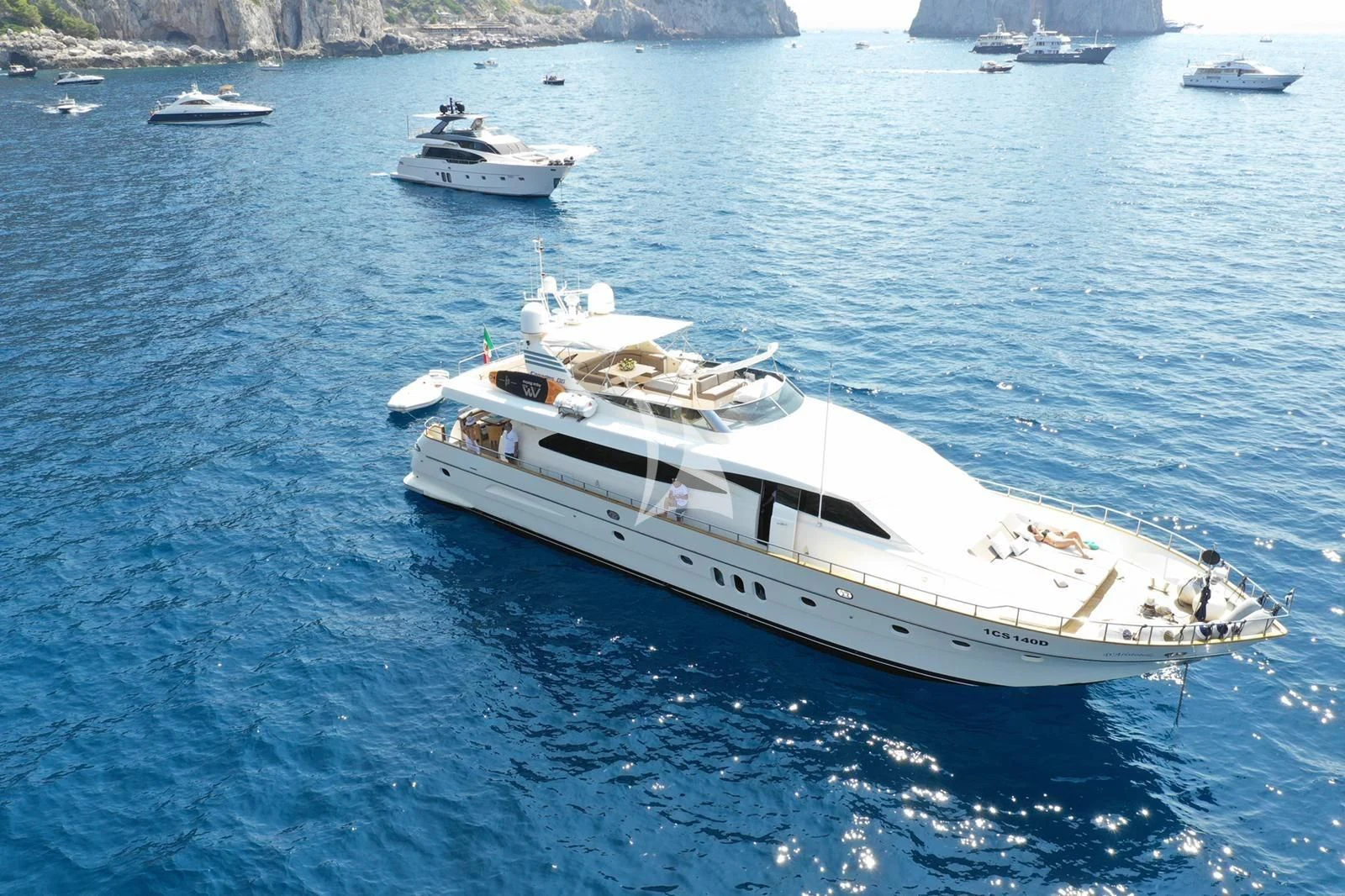 a white yacht in the water aboard D'ARISTOTELIS Yacht for Sale
