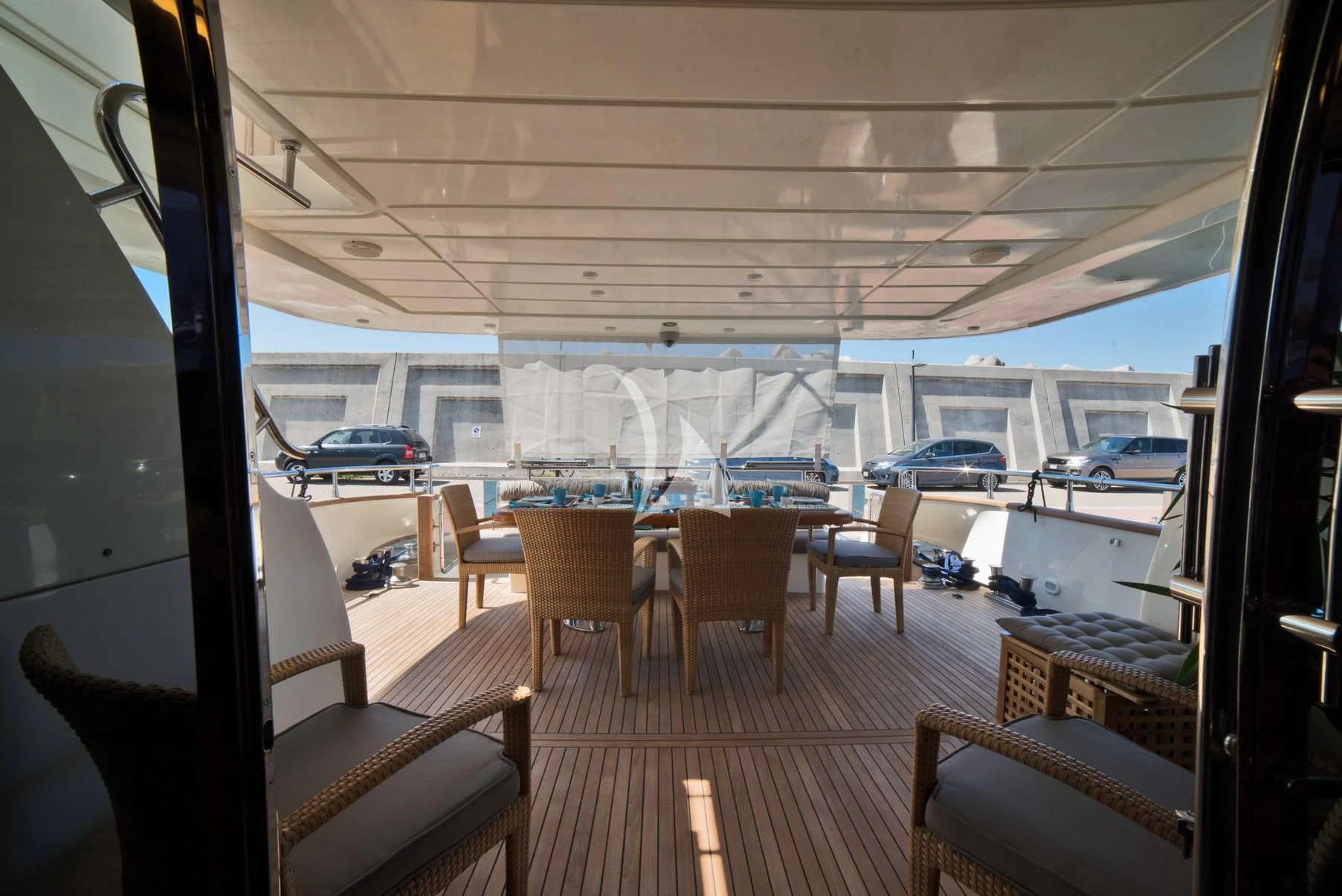 a boat with tables and chairs aboard D'ARISTOTELIS Yacht for Sale