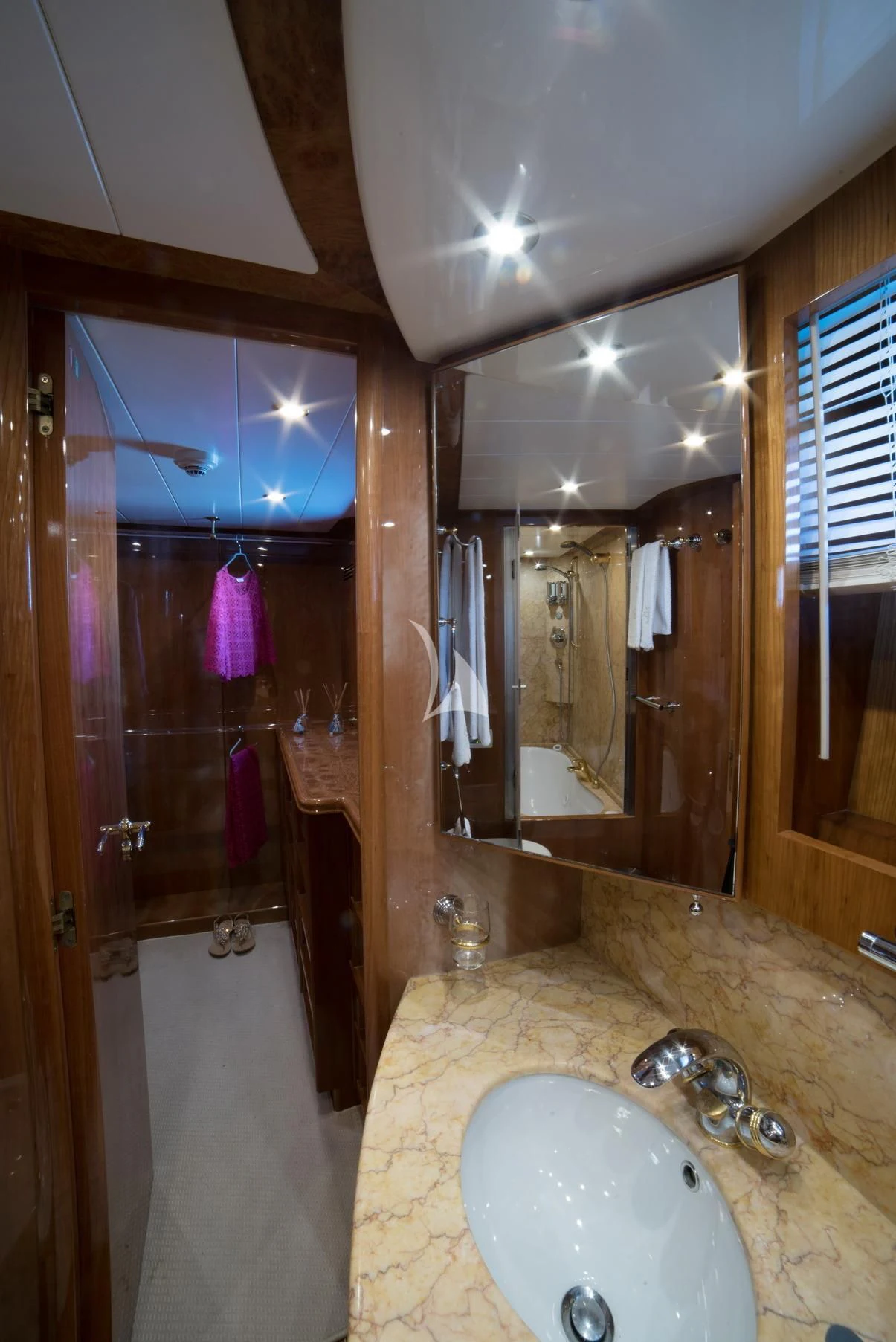 a bathroom with a sink and a shower aboard D'ARISTOTELIS Yacht for Sale