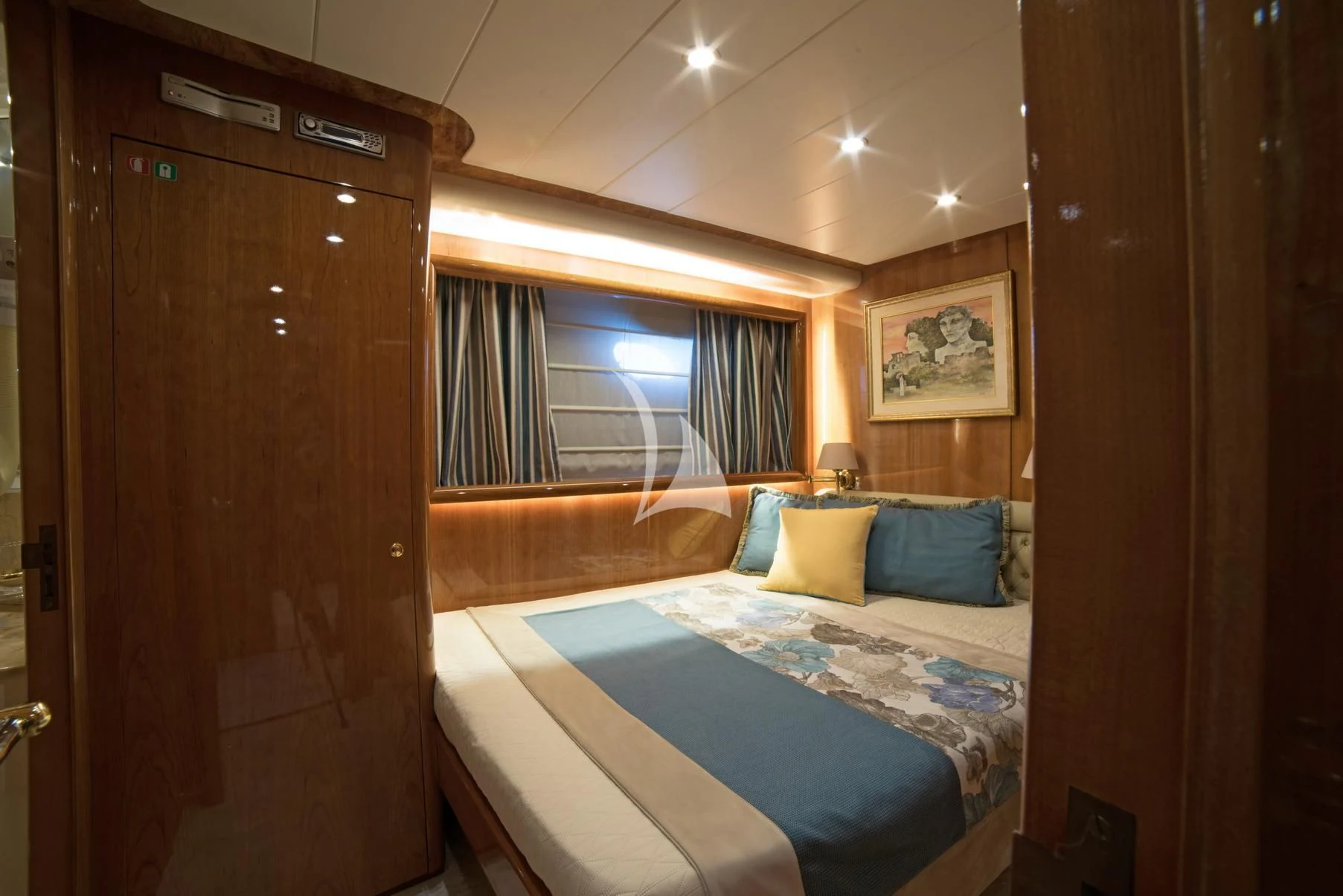 a bed in a room aboard D'ARISTOTELIS Yacht for Sale