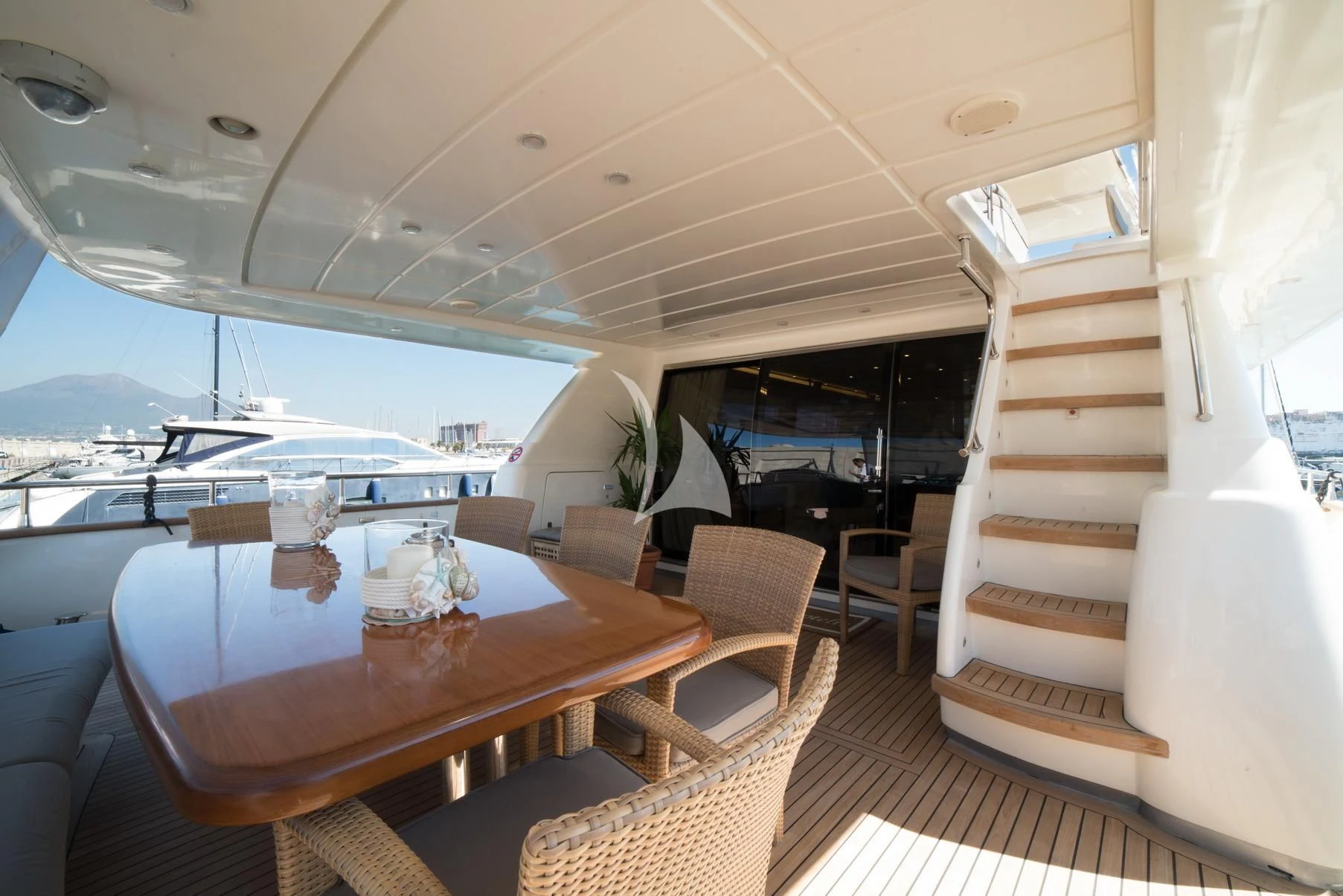 a dining table on a boat aboard D'ARISTOTELIS Yacht for Sale