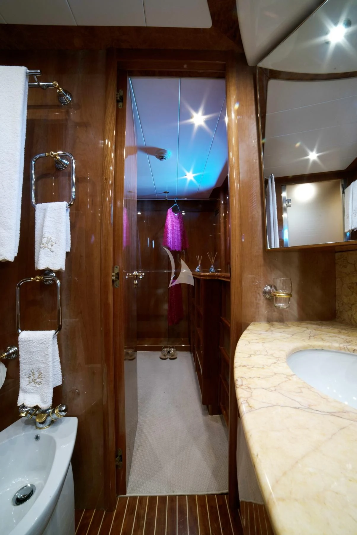 a bathroom with a shower and sink aboard D'ARISTOTELIS Yacht for Sale