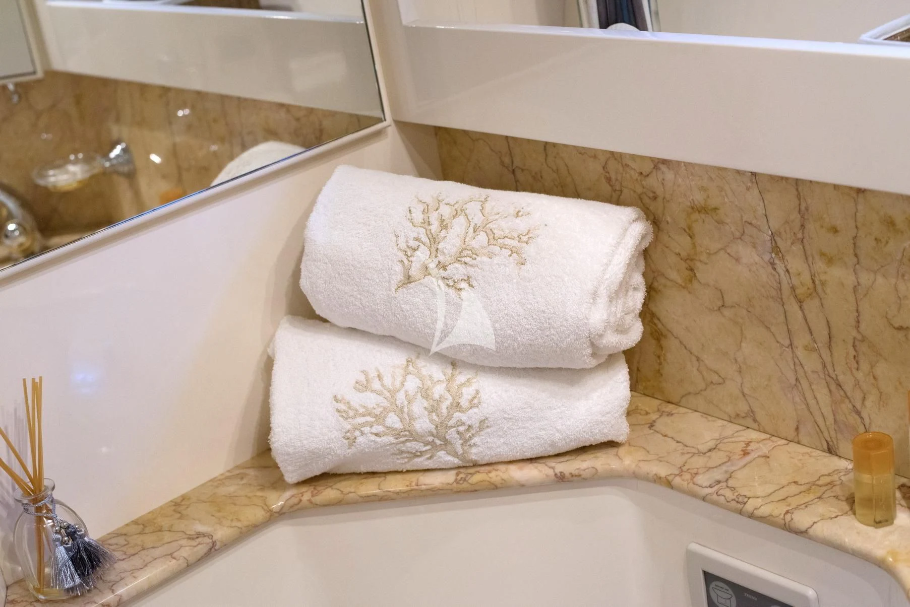 a bathtub with a towel on it aboard D'ARISTOTELIS Yacht for Sale