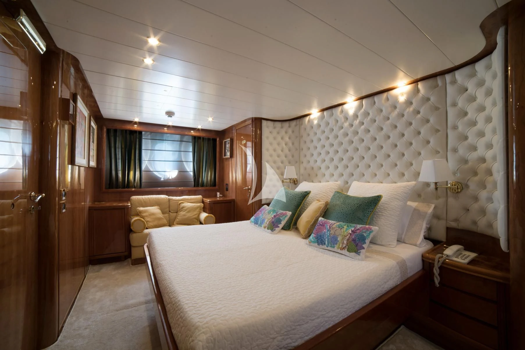 a bed in a room aboard D'ARISTOTELIS Yacht for Sale