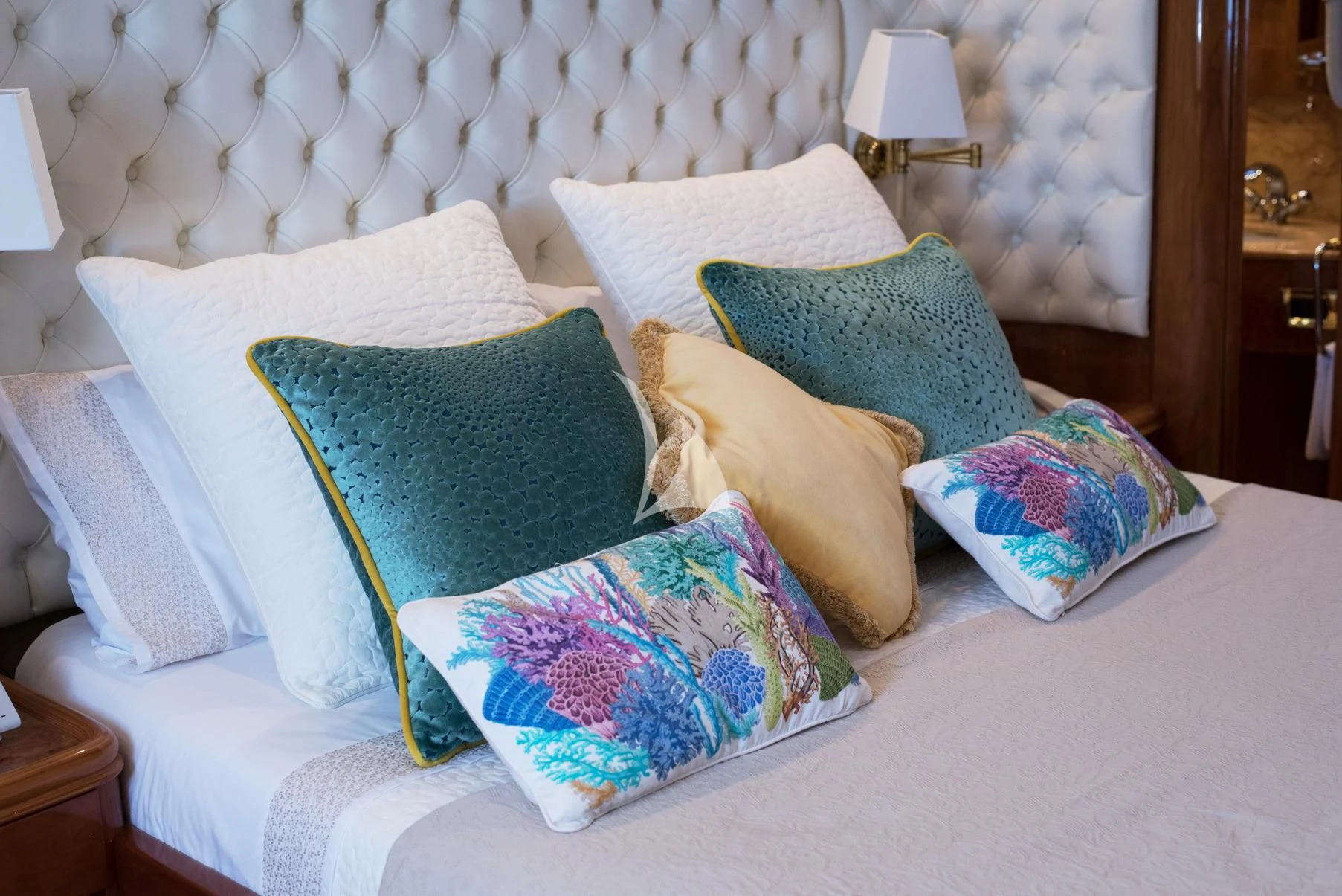 pillows on a bed aboard D'ARISTOTELIS Yacht for Sale