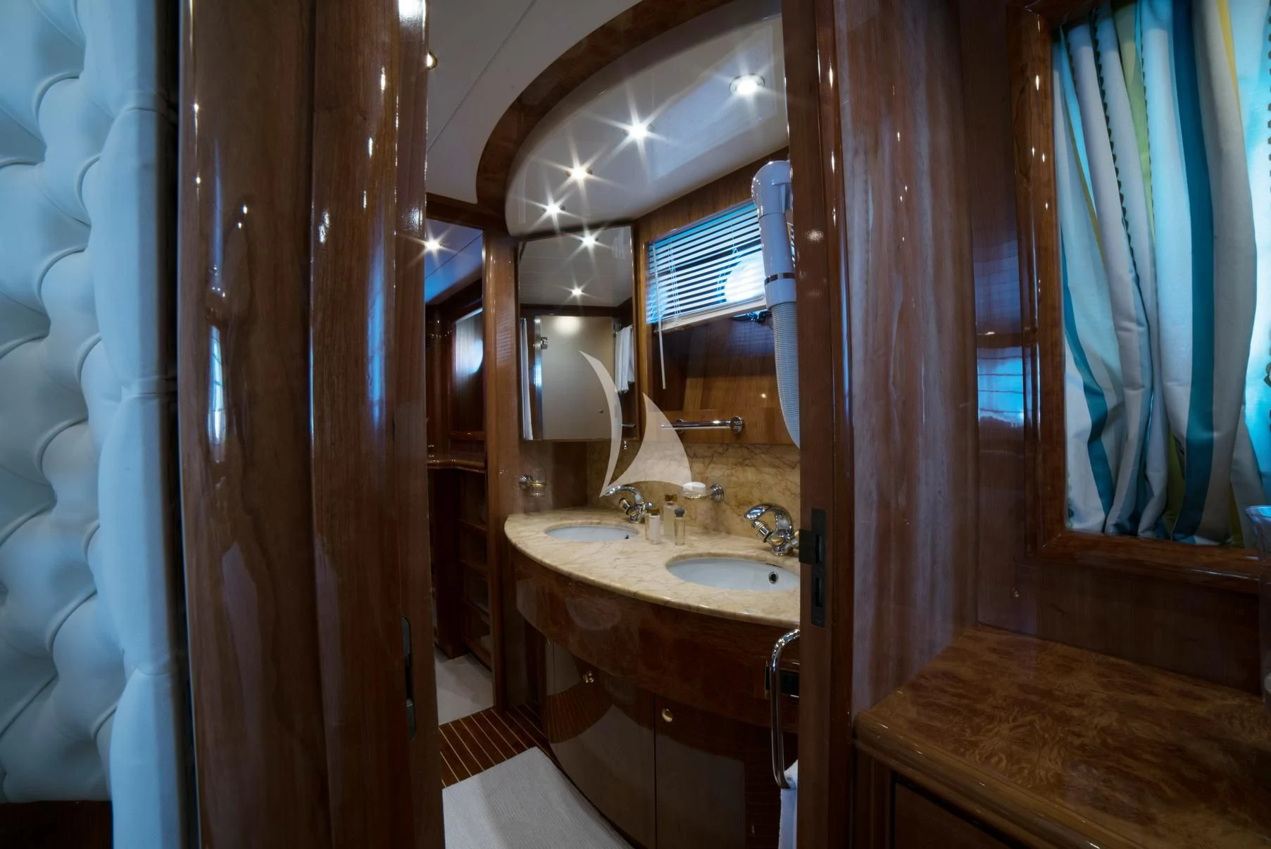 a bathroom with a sink and a mirror aboard D'ARISTOTELIS Yacht for Sale