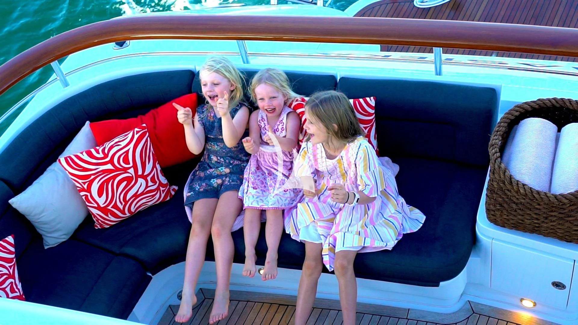 a group of girls sitting on a couch aboard MASTEKA 2 Yacht for Charter