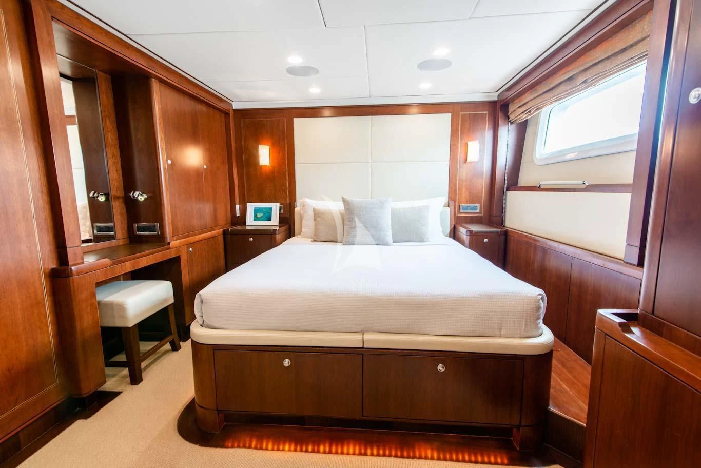 a bed in a room aboard MASTEKA 2 Yacht for Charter