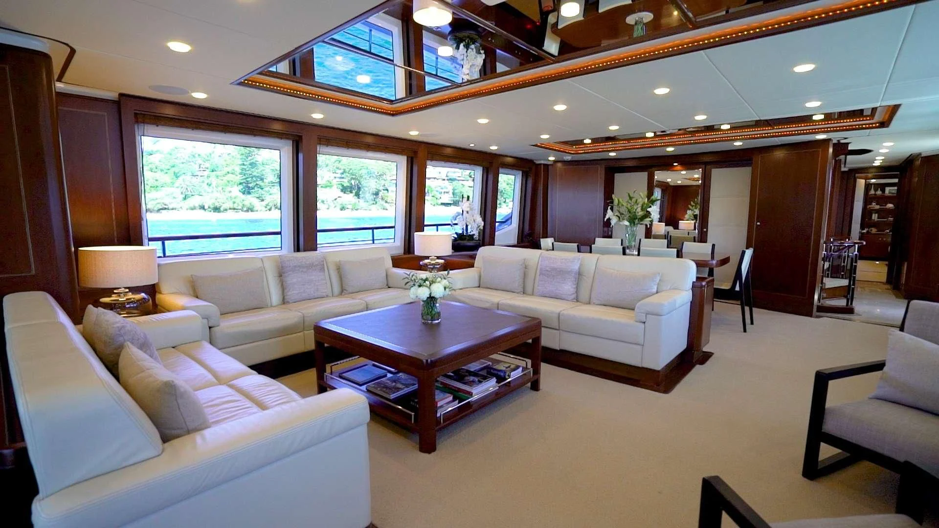 a living room with a couch and a coffee table aboard MASTEKA 2 Yacht for Charter