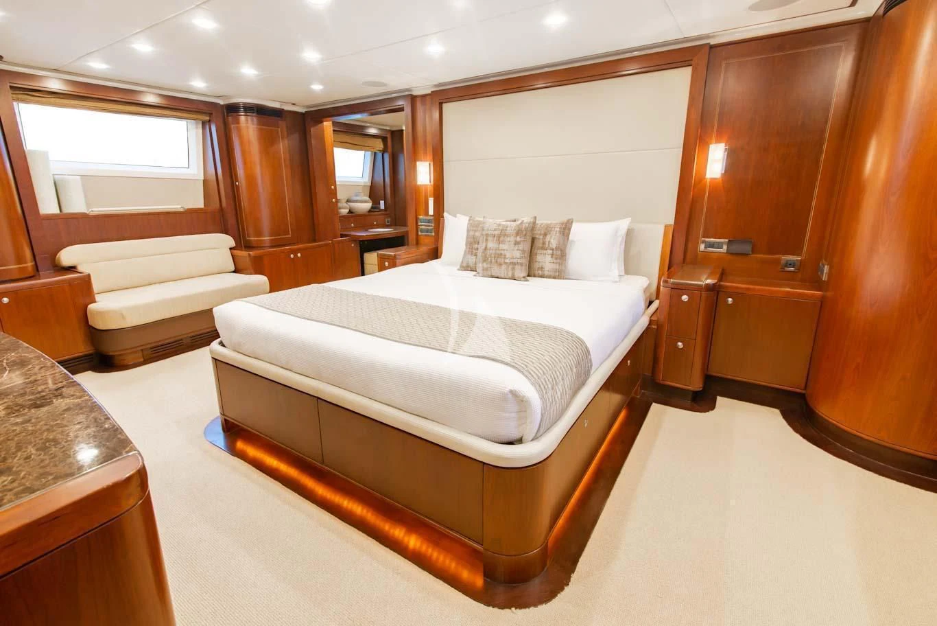 a room with a bed and a desk aboard MASTEKA 2 Yacht for Charter