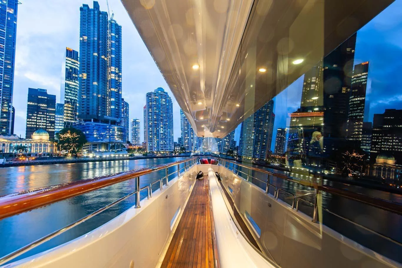 a city skyline with a bridge aboard MASTEKA 2 Yacht for Charter