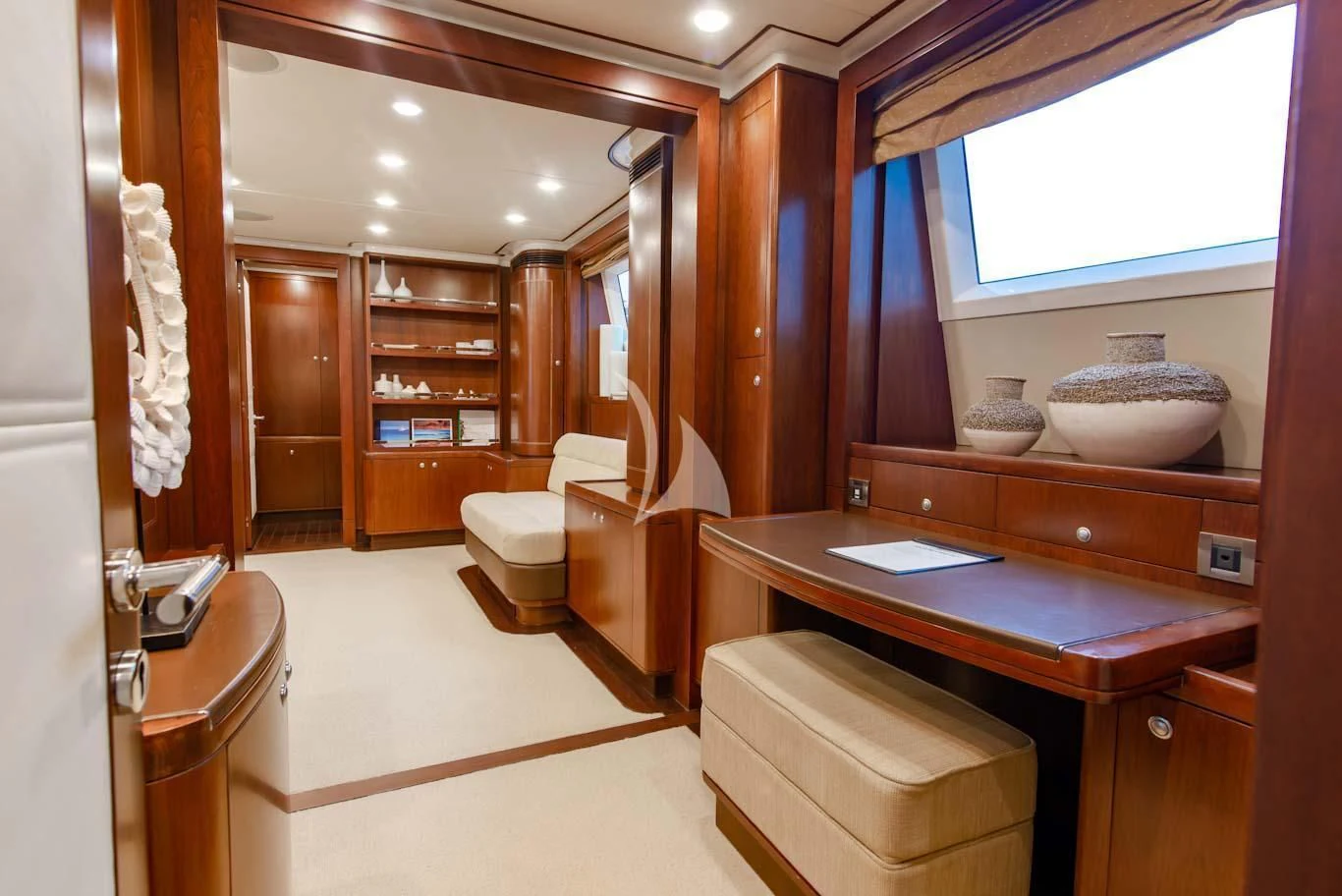 a room with a desk and a window aboard MASTEKA 2 Yacht for Charter