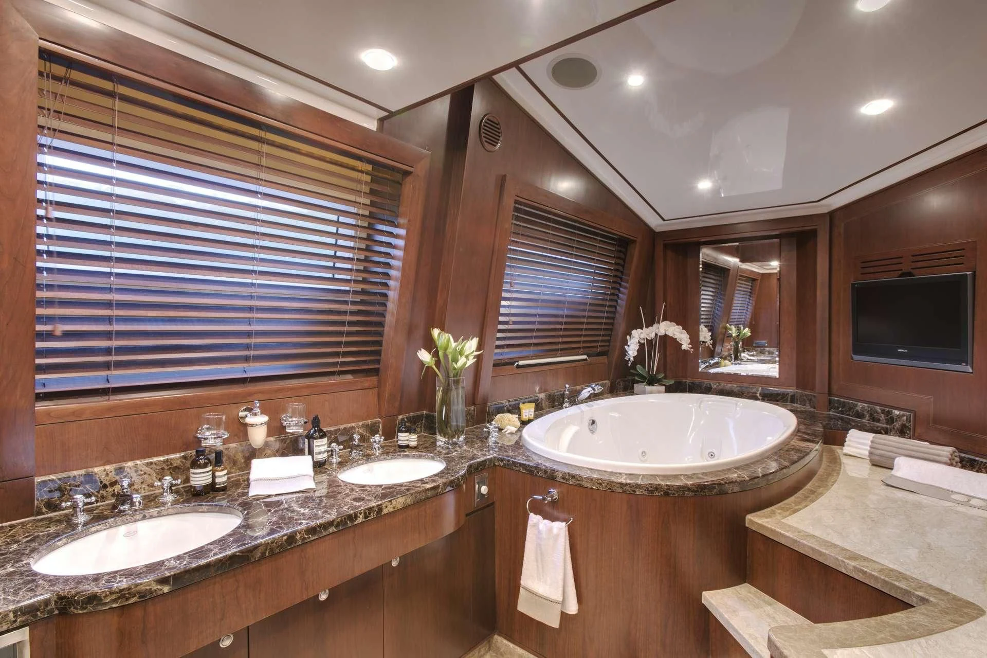 a bathroom with two sinks aboard MASTEKA 2 Yacht for Charter