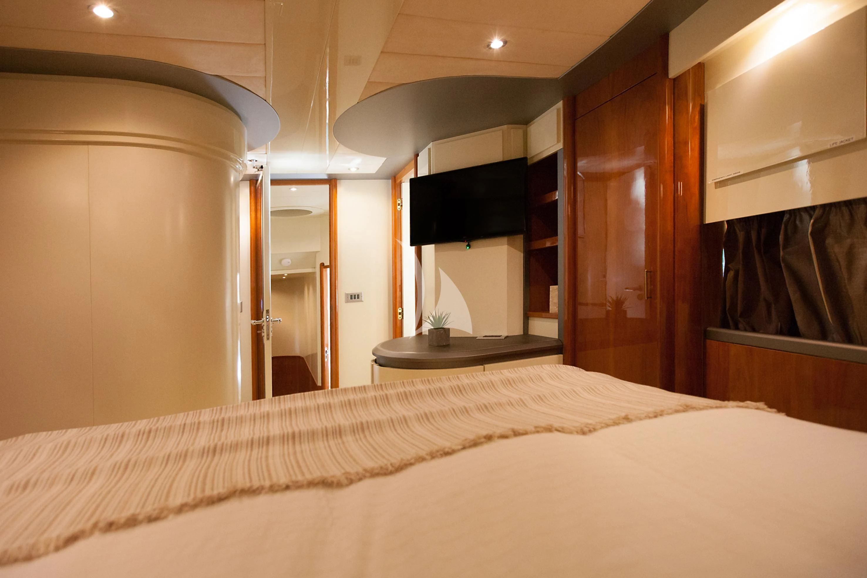 a bed in a room aboard WHITE FANG Yacht for Sale