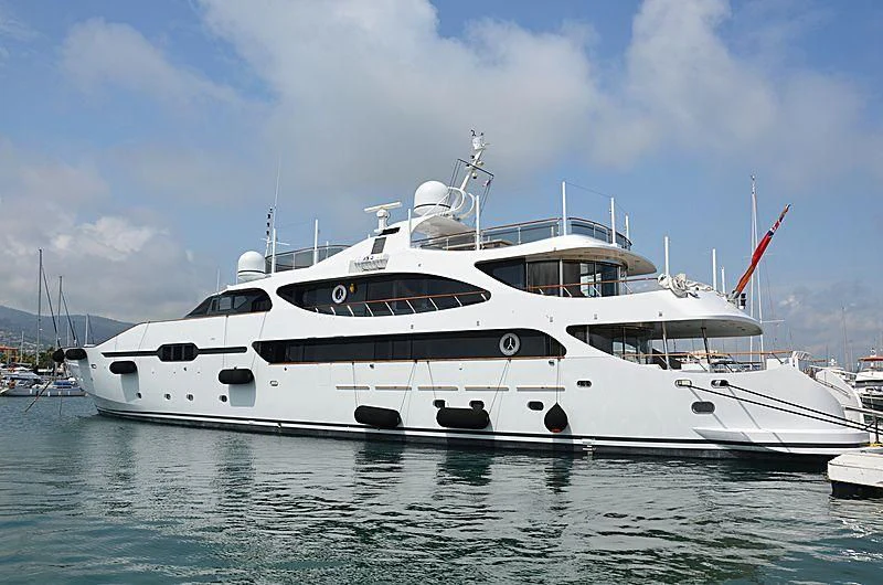 a white yacht in the water aboard JAMEEL Yacht for Sale