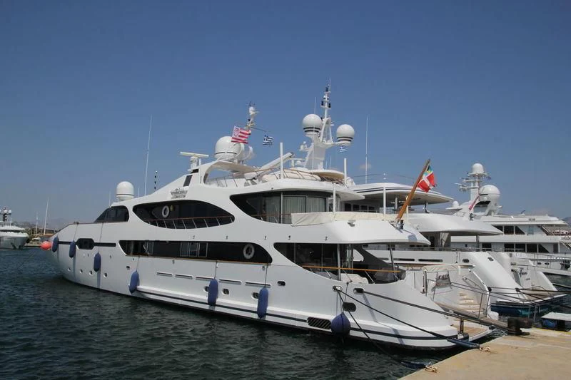a large white boat aboard JAMEEL Yacht for Sale