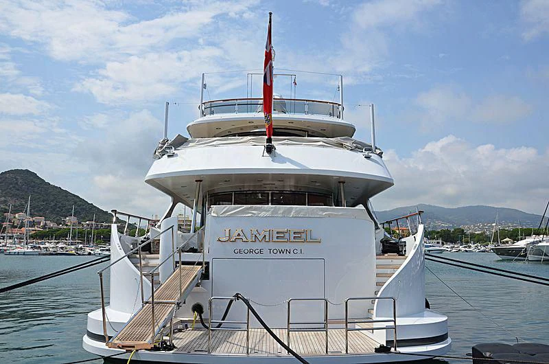 a white boat in the water aboard JAMEEL Yacht for Sale