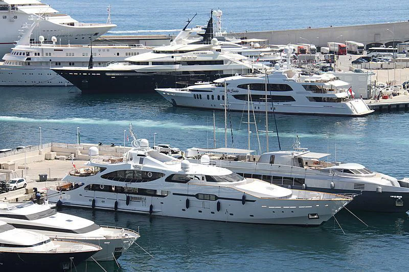 a group of boats in a harbor aboard JAMEEL Yacht for Sale