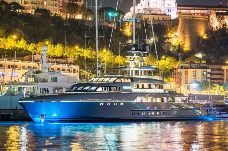 a large blue boat on the water aboard SILVER FAST Yacht for Sale