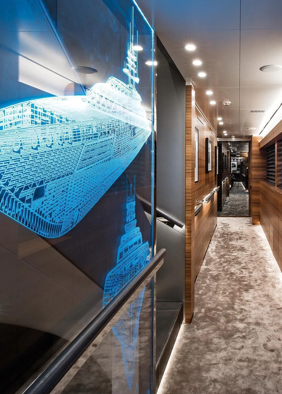 a large blue sign on a wall aboard SILVER FAST Yacht for Sale