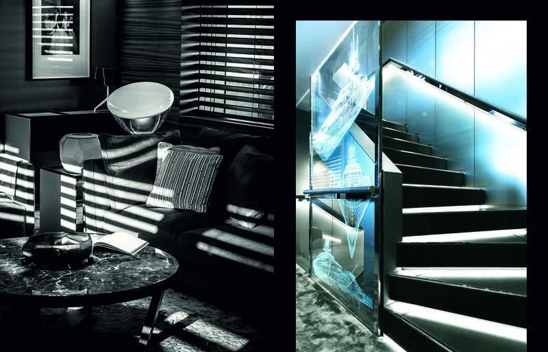 a room with a television and a table with a chair and a window aboard SILVER FAST Yacht for Sale